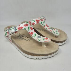 Papillio Birkenstock Gizeh Sandals EU37 US6 Cherries Print White Red Thong